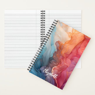 Blue Coral Alcohol Ink Swirl Personalised Name Notebook