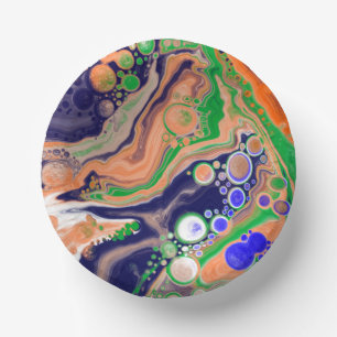 Blue, Coral and Green Pour Painting Fluid Art   Paper Plate