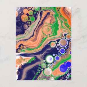 Blue, Coral and Green Pour Painting Fluid Art   Postcard
