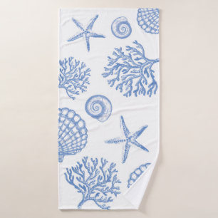 Blue Coral and Seashells Bathroom Towel Set