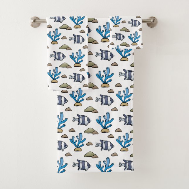 Blue Coral And Tropical Fish Sea Bath Towel Set (Insitu)