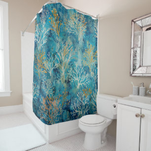 Blue Coral Beachy Pattern Shower Curtain