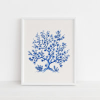Blue Coral Branch – Coastal Blue on Beige