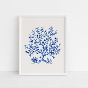 Blue Coral Branch – Coastal Blue on Beige Poster
