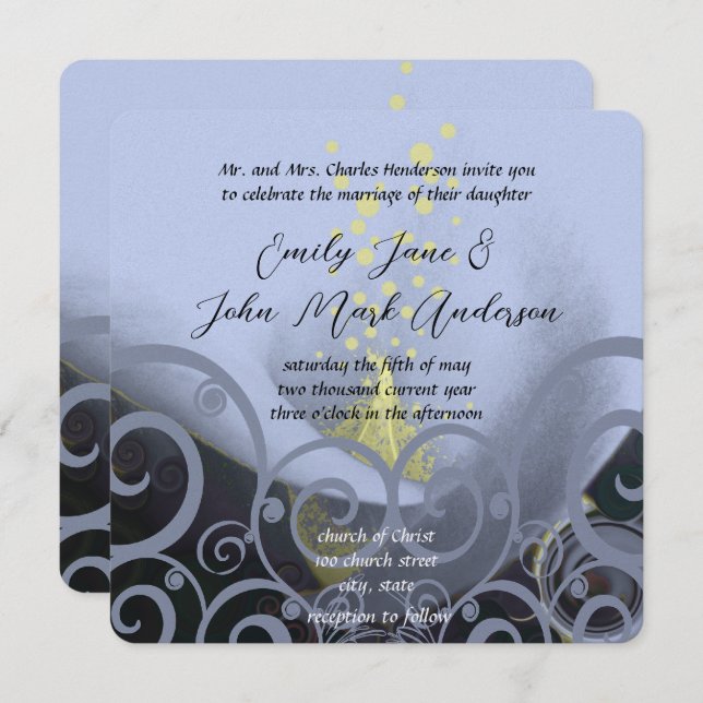 Blue Coral Calla Lily Floral Wedding Invitation (Front/Back)