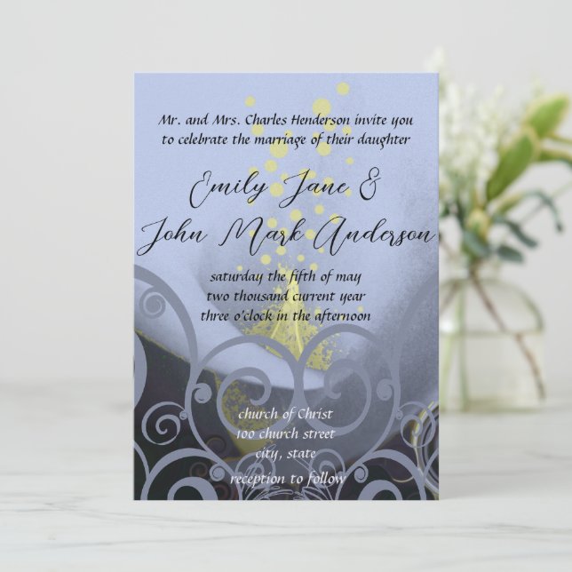 Blue Coral Calla Lily Floral Wedding Invitation (Standing Front)