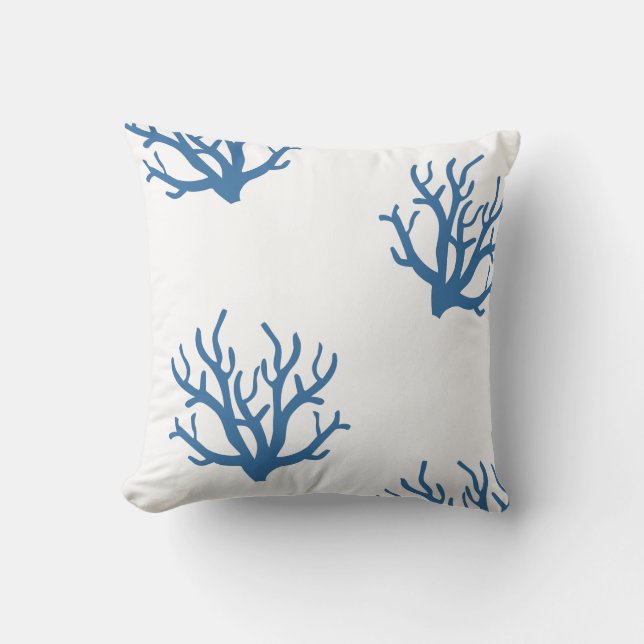 Blue coral coastal toss pillow (Front)