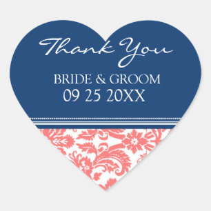 Blue Coral Damask Thank You Wedding Favour Tags