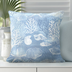 Blue Coral Decorative Pillow   Coastal Style