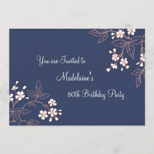 Blue Coral Floral 80th Birthday Party Invitations