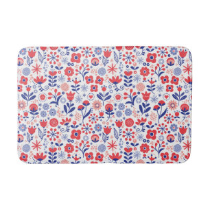 Blue & Coral Floral Pattern Bath Mat
