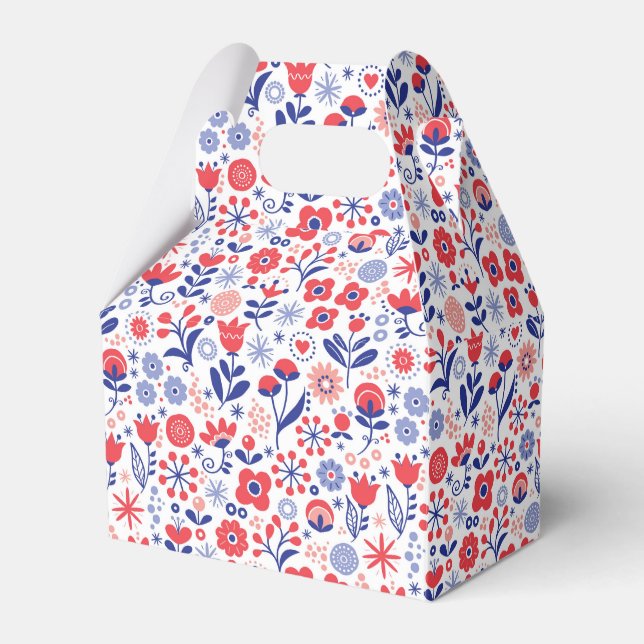 Blue & Coral Floral Pattern Favour Box (Front Side)