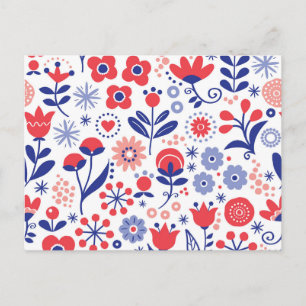 Blue & Coral Floral Pattern Holiday Postcard