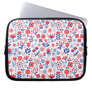 Blue & Coral Floral Pattern Laptop Sleeve