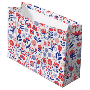 Blue & Coral Floral Pattern Large Gift Bag