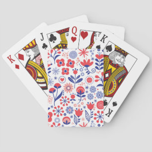Blue & Coral Floral Pattern Playing Cards