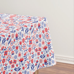 Blue & Coral Floral Pattern Tablecloth