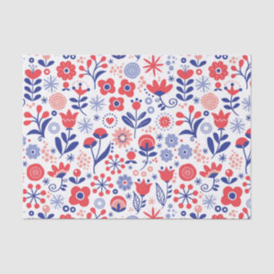 Blue & Coral Floral Pattern Tissue Paper