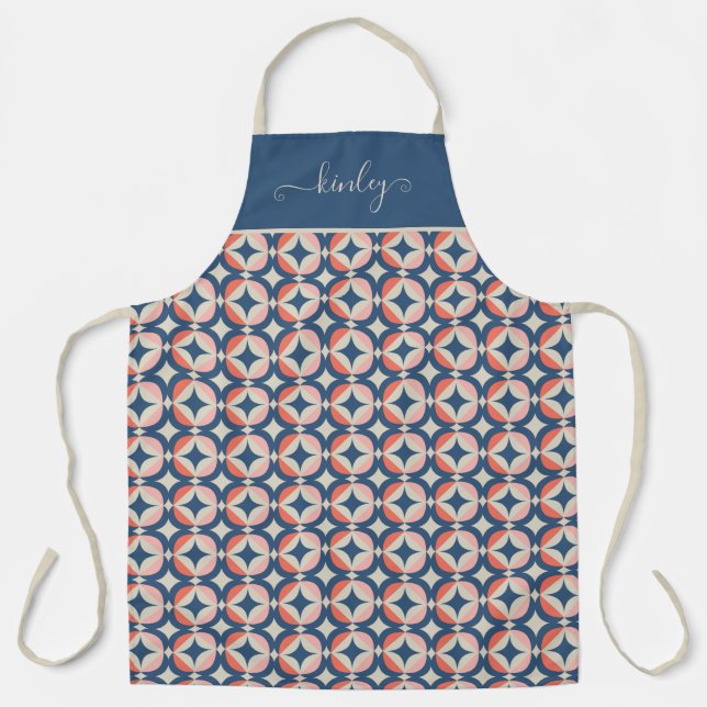 Blue & Coral Geometric Pattern Apron (Front)