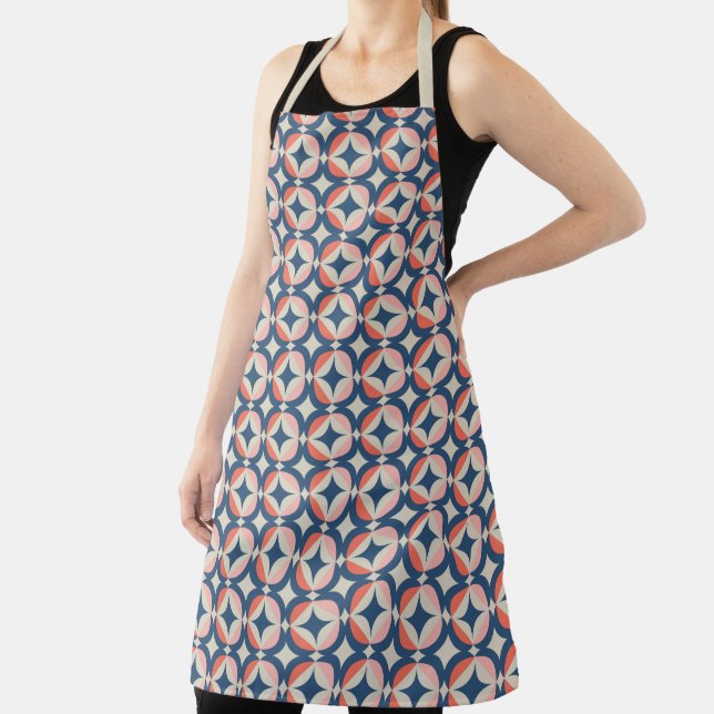 Blue & Coral Geometric Pattern Apron (Insitu)