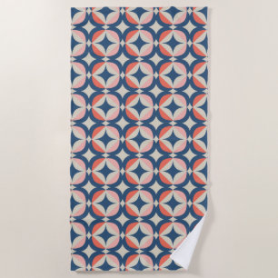 Blue & Coral Geometric Pattern Beach Towel
