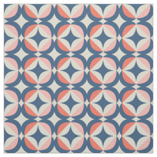 Blue & Coral Geometric Pattern Fabric