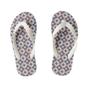 Blue & Coral Geometric Pattern Kid's Thongs