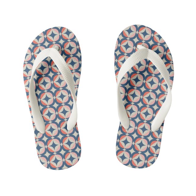 Blue & Coral Geometric Pattern Kid's Thongs (Footbed)
