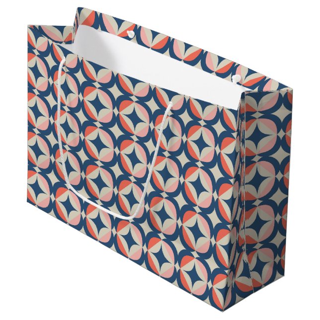 Blue & Coral Geometric Pattern Large Gift Bag (Front Angled)