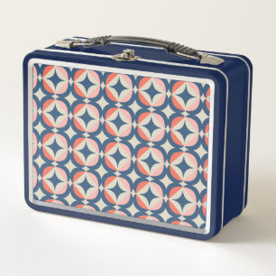 Blue & Coral Geometric Pattern Metal Lunch Box