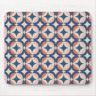 Blue & Coral Geometric Pattern Mouse Pad