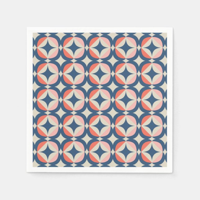 Blue & Coral Geometric Pattern Napkin (Front)