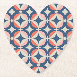 Blue & Coral Geometric Pattern Paper Coaster