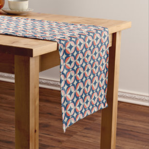 Blue & Coral Geometric Pattern Short Table Runner