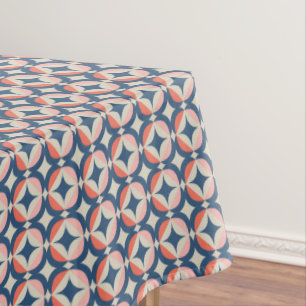 Blue & Coral Geometric Pattern Tablecloth
