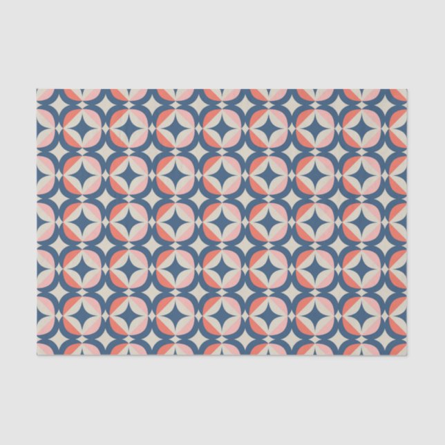 Blue & Coral Geometric Pattern Tissue Paper (Front)