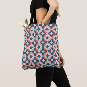 Blue & Coral Geometric Pattern Tote Bag