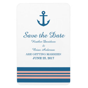 Blue Coral Nautical Anchor Save the Date Magnet