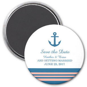 Blue Coral Nautical Anchor Save the Date Magnet
