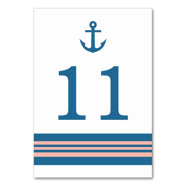 Blue Coral Nautical Anchor Table Card (Front)