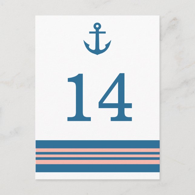 Blue Coral Nautical Anchor Table Number Postcard (Front)
