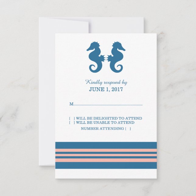 Blue Coral Nautical Seahorse Response Card (Front)