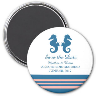 Blue Coral Nautical Seahorse Save the Date Magnet