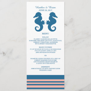 Blue Coral Nautical Seahorse Wedding Menu