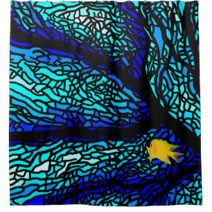blue coral pattern yellow fish shower curtain