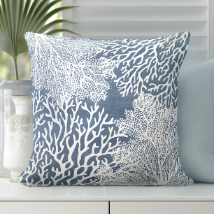 Blue Coral Pillow   Coastal Style
