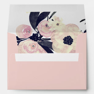 Blue & Coral Pink Floral Spring Wedding Envelopes