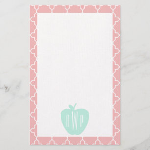 Blue + Coral Quatrefoil Monogram Teacher Stationery