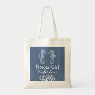 Blue Coral Reef Seahorse Flower Girl Tote Bag