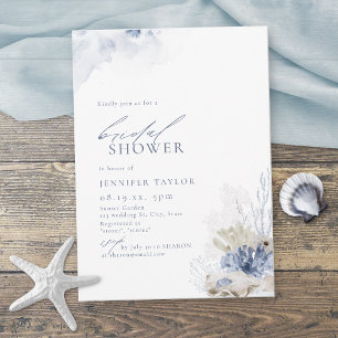 Blue coral & seashells beach themed Bridal Shower Invitation